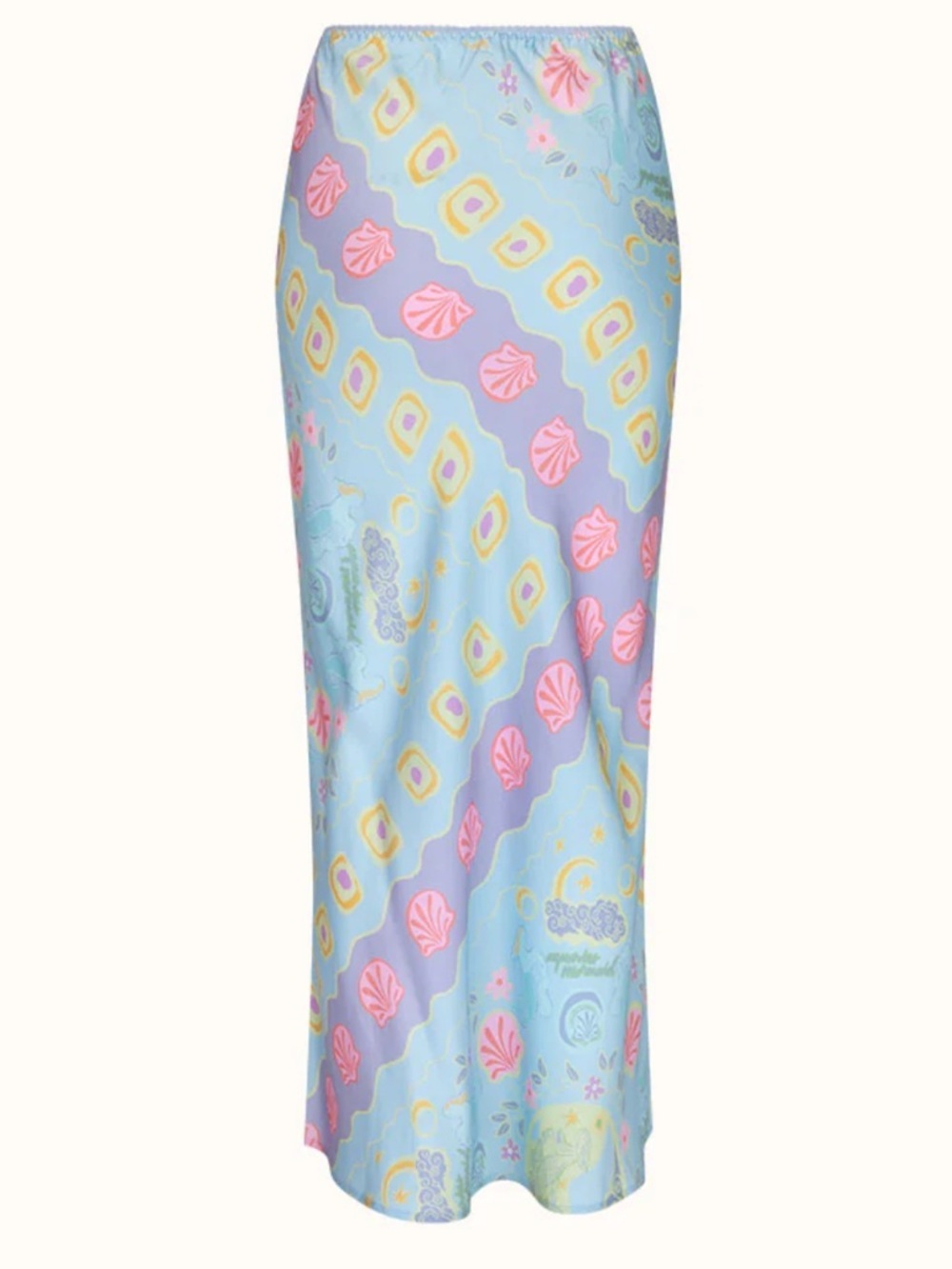 Spell Aquarius Bias Maxi Skirt Sky Blue Small Seashell Pattern Coastal Tencel - Picture 4 of 9